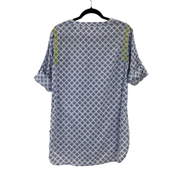 Hatley 3/4 Sleeve Blue & White Geometric Print V Neck Tunic Top Small - Picture 4 of 4